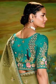 Picture of  Ethnic Tissue Organza Designer Saree for Mehendi, Sangeet, and Parties