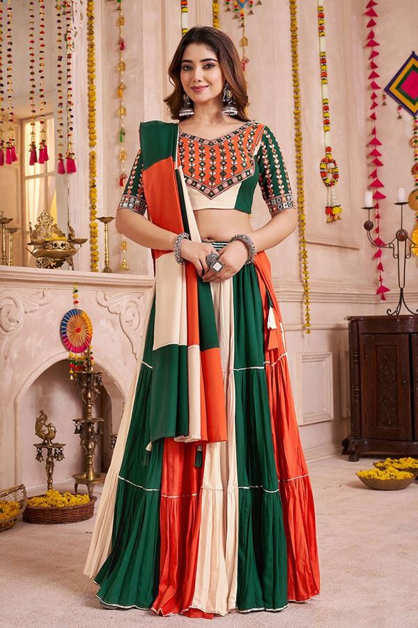 Picture of Impressive Viscose Cotton Designer Navratri Lehenga Choli for Garba Dance and Festival Celebrations