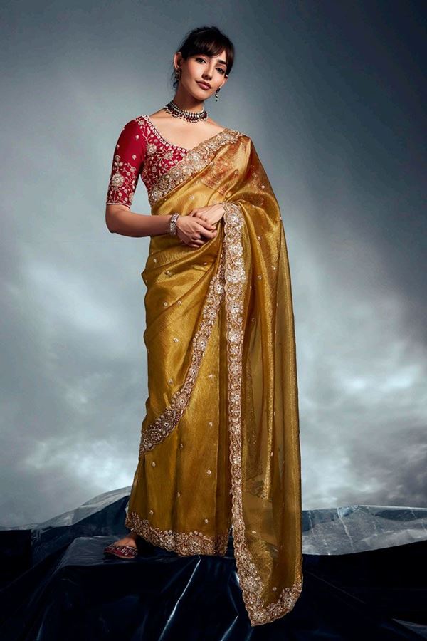 Picture of  Enticing Pure Silk Designer Saree for Haldi, Wedding, and Reception