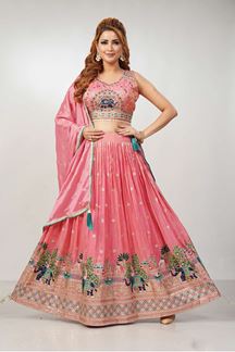 Picture of  Outstanding Chinnon Silk Designer Indo-Western Lehenga Choli for Engagement and Reception