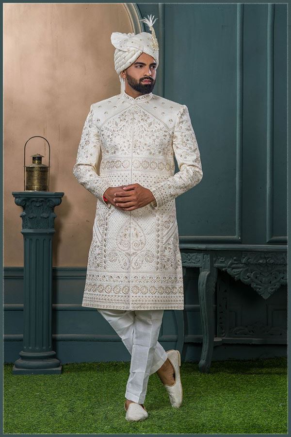 Picture of  Charismatic Cream Designer Sherwani for Wedding