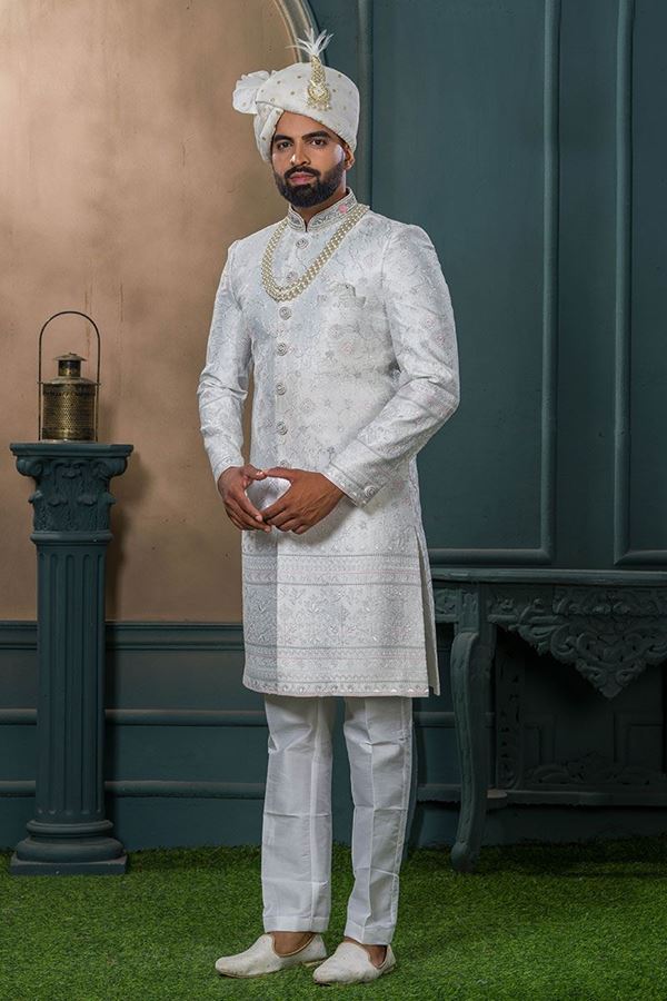 Picture of  Majestic Off-White Designer Sherwani for Wedding