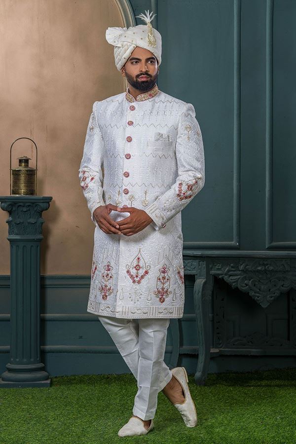 Picture of Fashionable White Designer Sherwani for Wedding