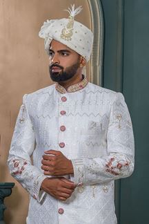 Picture of Fashionable White Designer Sherwani for Wedding