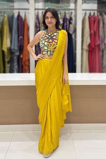 Picture of Spectacular Georgette Designer Saree for Haldi, Sangeet, and Parties
