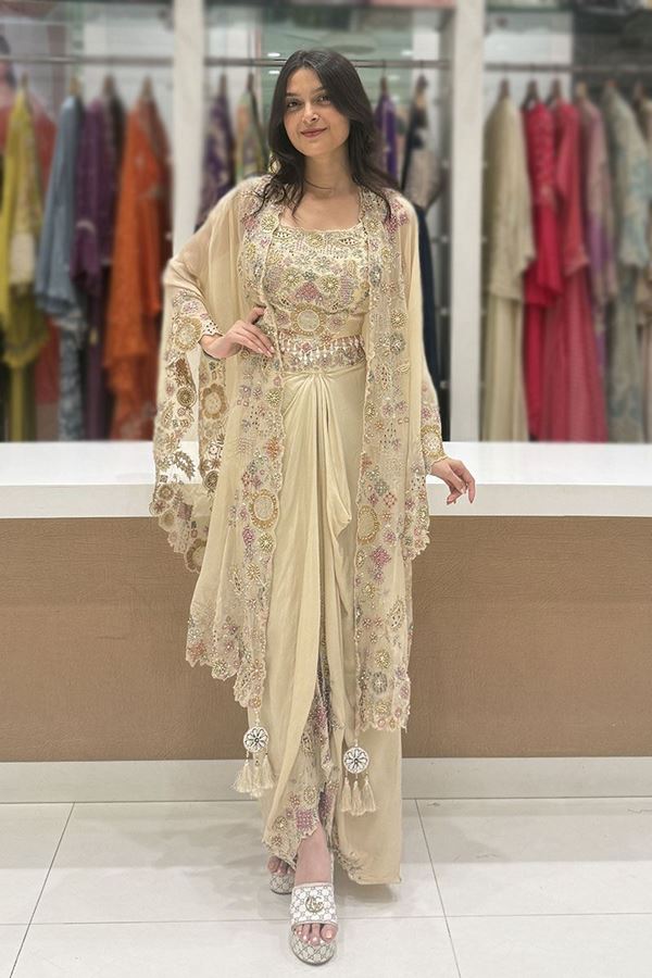 Picture of  Mesmerizing Cream Designer Dhoti Style Suit for Sangeet and Parties