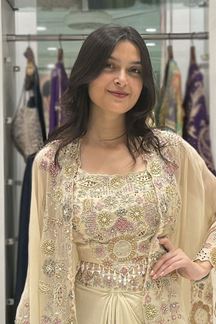 Picture of  Mesmerizing Cream Designer Dhoti Style Suit for Sangeet and Parties