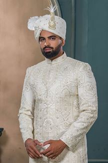 Picture of Magnificent Cream Designer Sherwani for Wedding