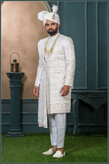 Picture of  Enticing Off-White Designer Sherwani for Wedding