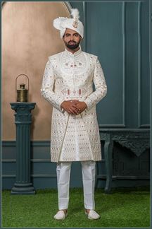 Picture of   Captivating Cream Designer Sherwani for Wedding