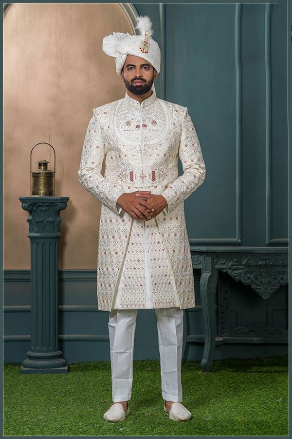 Picture of   Captivating Cream Designer Sherwani for Wedding