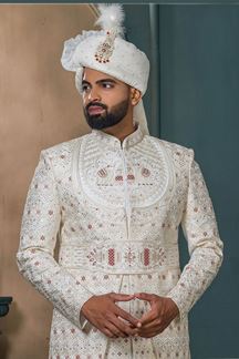 Picture of   Captivating Cream Designer Sherwani for Wedding