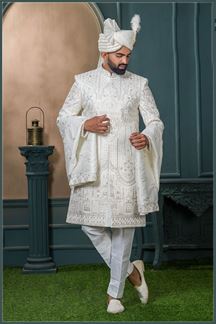 Picture of  Classy Off-White Designer Sherwani for Wedding