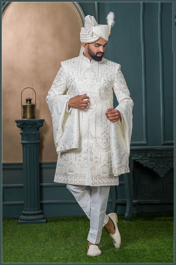 Picture of  Classy Off-White Designer Sherwani for Wedding