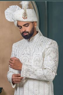 Picture of  Classy Off-White Designer Sherwani for Wedding