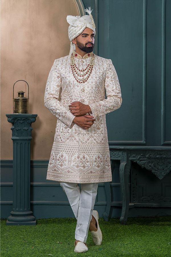 Picture of Impressive Cream Designer Sherwani for Wedding