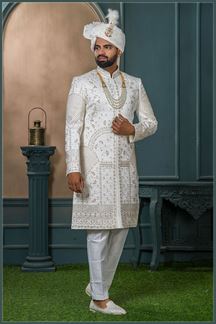 Picture of  Aesthetic Off-White Designer Sherwani for Wedding
