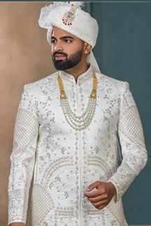 Picture of  Aesthetic Off-White Designer Sherwani for Wedding