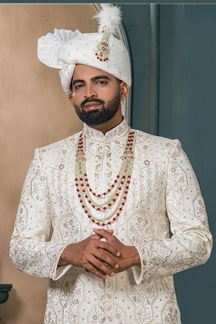 Picture of  Charming Cream Designer Sherwani for Wedding