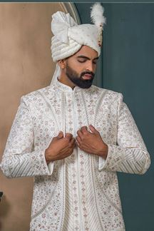 Picture of  Stylish Off-White Designer Sherwani for Wedding