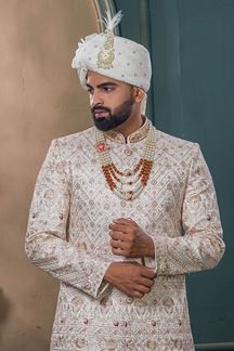 Picture of  Delightful Cream Designer Sherwani for Wedding