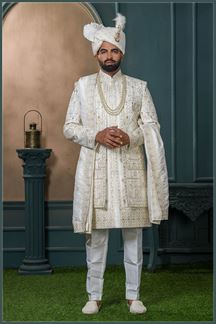 Picture of  Exquisite Off-White Designer Sherwani for Wedding