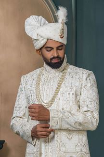 Picture of  Exquisite Off-White Designer Sherwani for Wedding