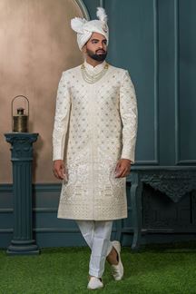 Picture of  Attractive Cream Designer Sherwani for Wedding