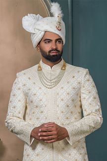 Picture of  Attractive Cream Designer Sherwani for Wedding