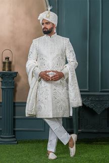 Picture of Exquisite Off-White Designer Sherwani for Wedding