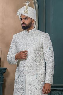 Picture of Exquisite Off-White Designer Sherwani for Wedding