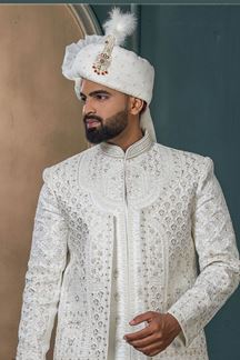 Picture of  Delightful Off-White Designer Sherwani for Wedding