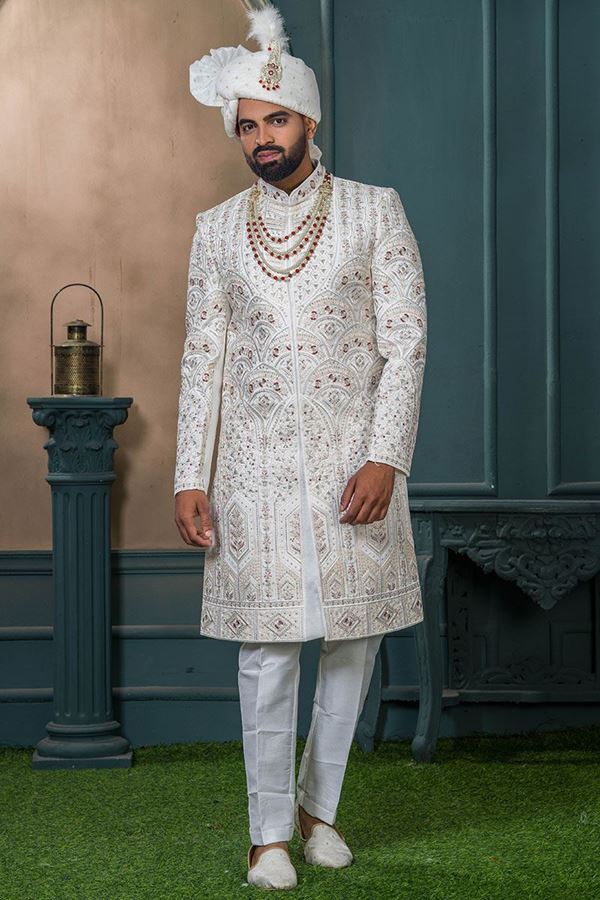Picture of  Dashing Off-White Designer Sherwani for Wedding