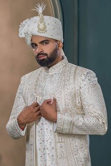 Picture of Charming Off-White Designer Sherwani for Wedding