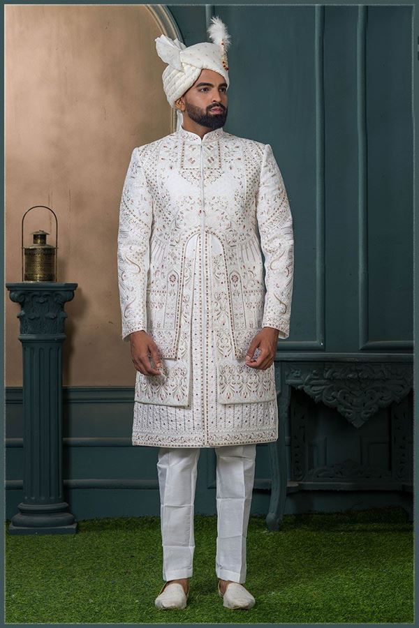 Picture of  Impressive Off-White Designer Sherwani for Wedding