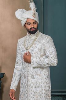 Picture of  Elegant Off-White Designer Sherwani for Wedding
