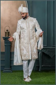 Picture of Exuberant Off-White Designer Sherwani for Wedding