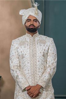 Picture of Exuberant Off-White Designer Sherwani for Wedding