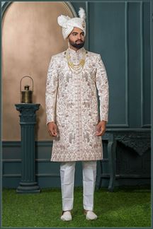 Picture of  Fashionable Cream Designer Sherwani for Wedding