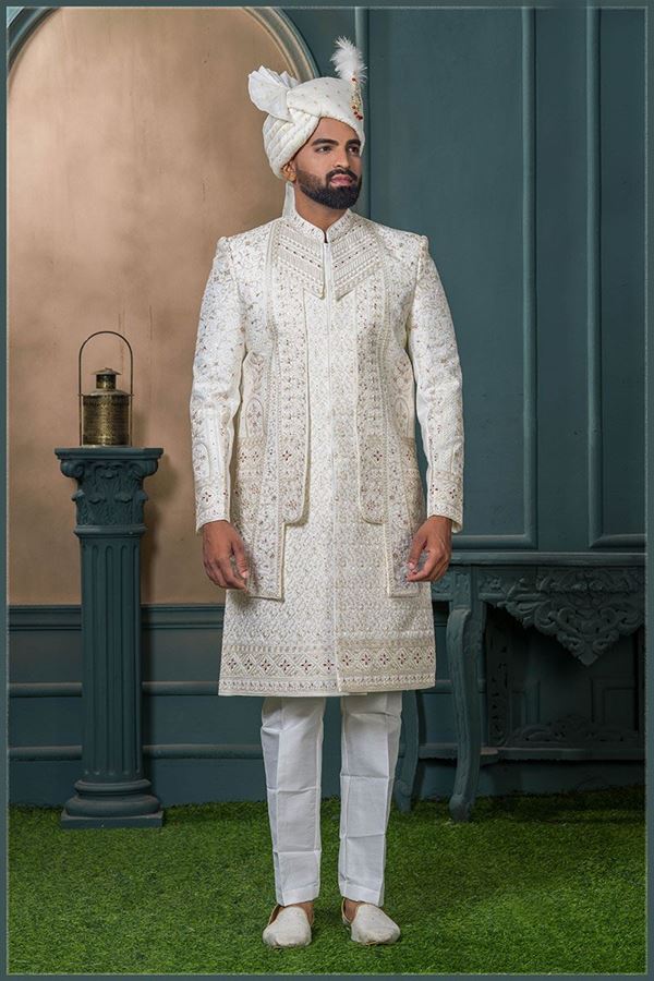 Picture of  Appealing Cream Designer Sherwani for Wedding