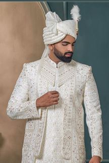 Picture of  Appealing Cream Designer Sherwani for Wedding