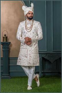 Picture of  Majestic Off-White Designer Sherwani for Wedding
