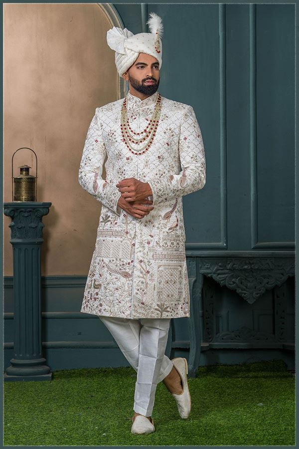 Picture of  Majestic Off-White Designer Sherwani for Wedding
