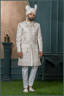 Picture of  Spectacular Off-White Designer Sherwani for Wedding