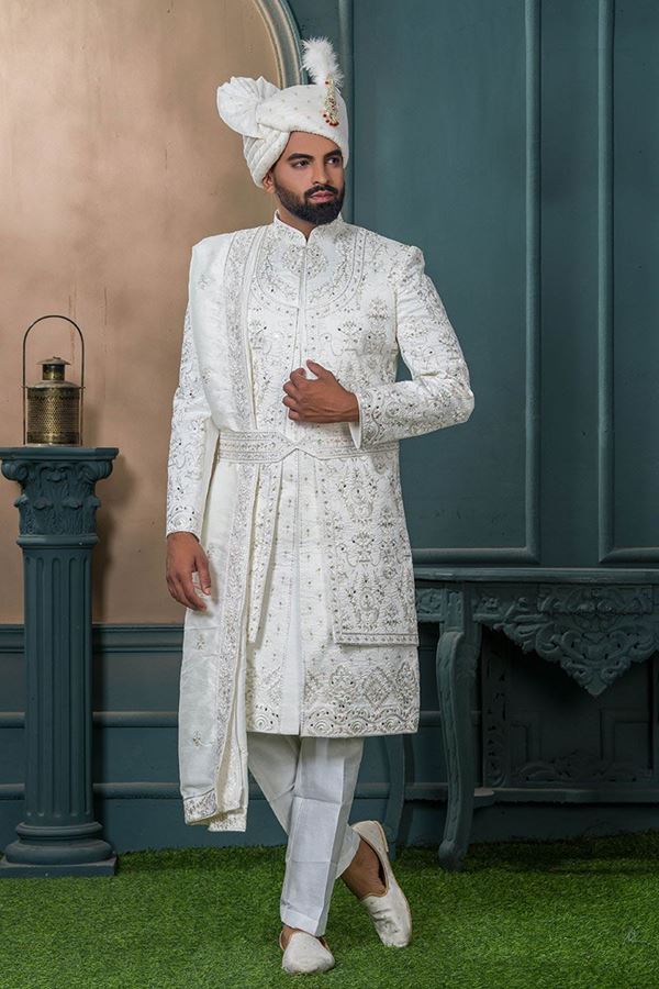 Picture of  Vibrant Off-White Designer Sherwani for Wedding