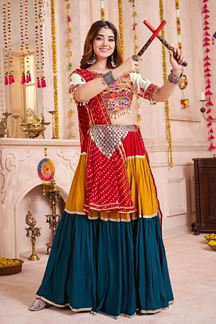 Picture of Astounding Viscose Cotton Designer Navratri Lehenga Choli for Garba Dance and Festival Celebrations