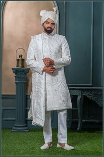 Picture of Artistic Off-White Designer Sherwani for Wedding