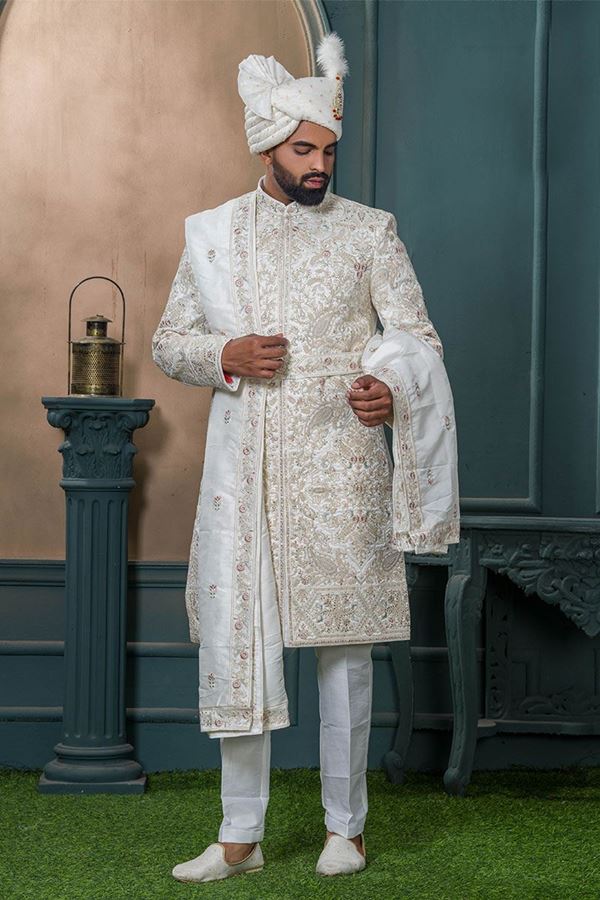 Picture of Enticing Off-White Designer Sherwani for Wedding