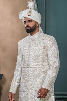 Picture of Enticing Off-White Designer Sherwani for Wedding