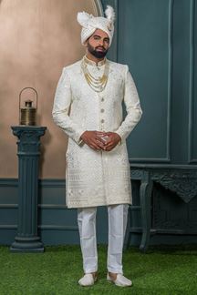 Picture of Splendid Cream Designer Sherwani for Wedding